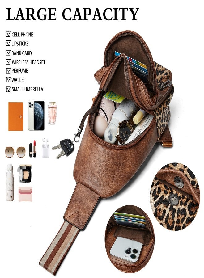 Mroede Sling Bag Crossbody Bags for Women Cross Body Fanny Packs Chest Sling Purses for Travel Shopping Leisure Sport, 2-1 Brown With Leopard, 7.3 x 4.3 x 11.5 inches - Image 5