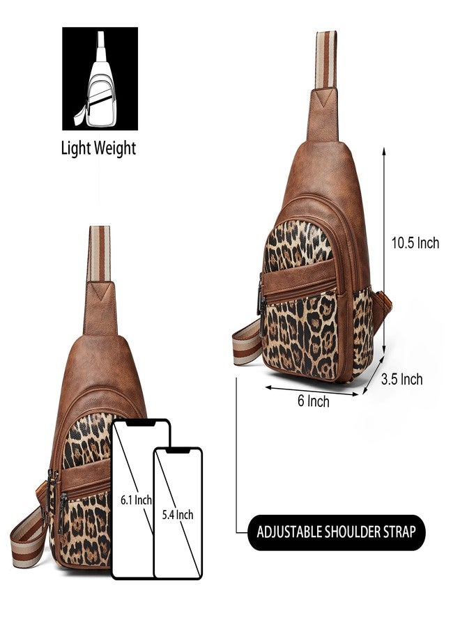 Mroede Sling Bag Crossbody Bags for Women Cross Body Fanny Packs Chest Sling Purses for Travel Shopping Leisure Sport, 2-1 Brown With Leopard, 7.3 x 4.3 x 11.5 inches - Image 4