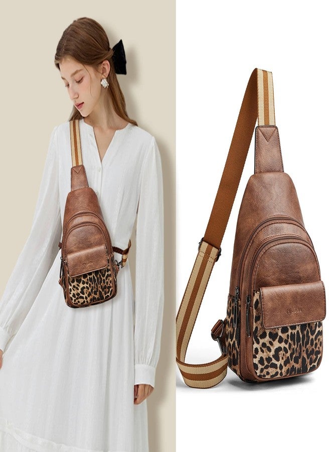 Mroede Sling Bag Crossbody Bags for Women Cross Body Fanny Packs Chest Sling Purses for Travel Shopping Leisure Sport, 2-1 Brown With Leopard, 7.3 x 4.3 x 11.5 inches - Image 2