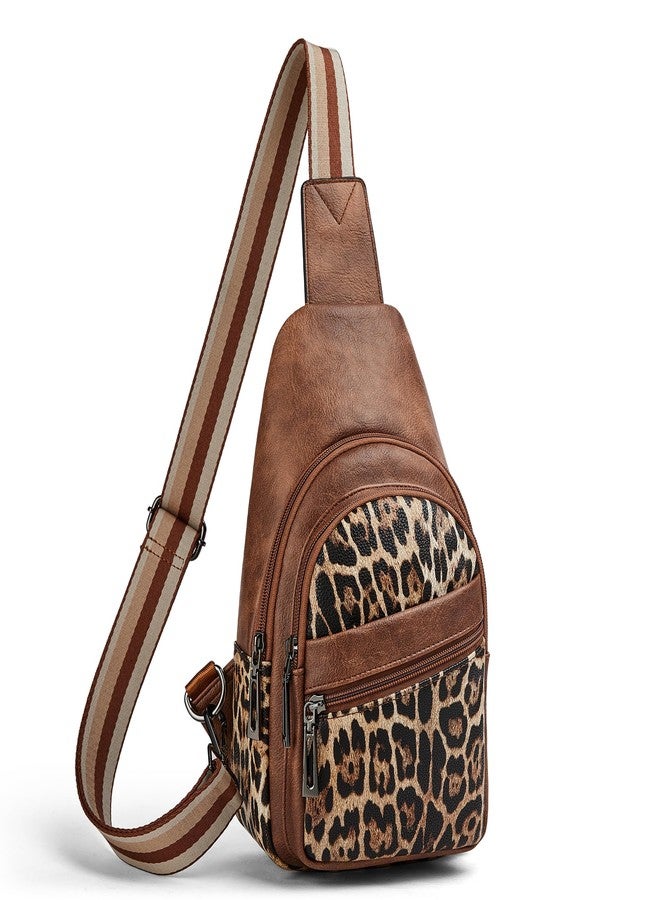 Mroede Sling Bag Crossbody Bags for Women Cross Body Fanny Packs Chest Sling Purses for Travel Shopping Leisure Sport, 2-1 Brown With Leopard, 7.3 x 4.3 x 11.5 inches - Image 1