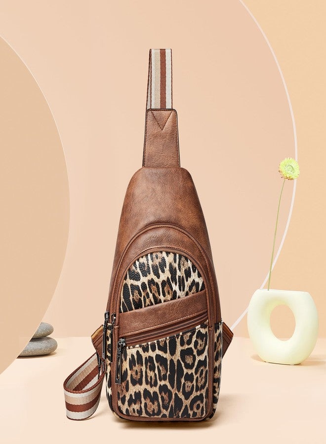 Mroede Sling Bag Crossbody Bags for Women Cross Body Fanny Packs Chest Sling Purses for Travel Shopping Leisure Sport, 2-1 Brown With Leopard, 7.3 x 4.3 x 11.5 inches - Image 3