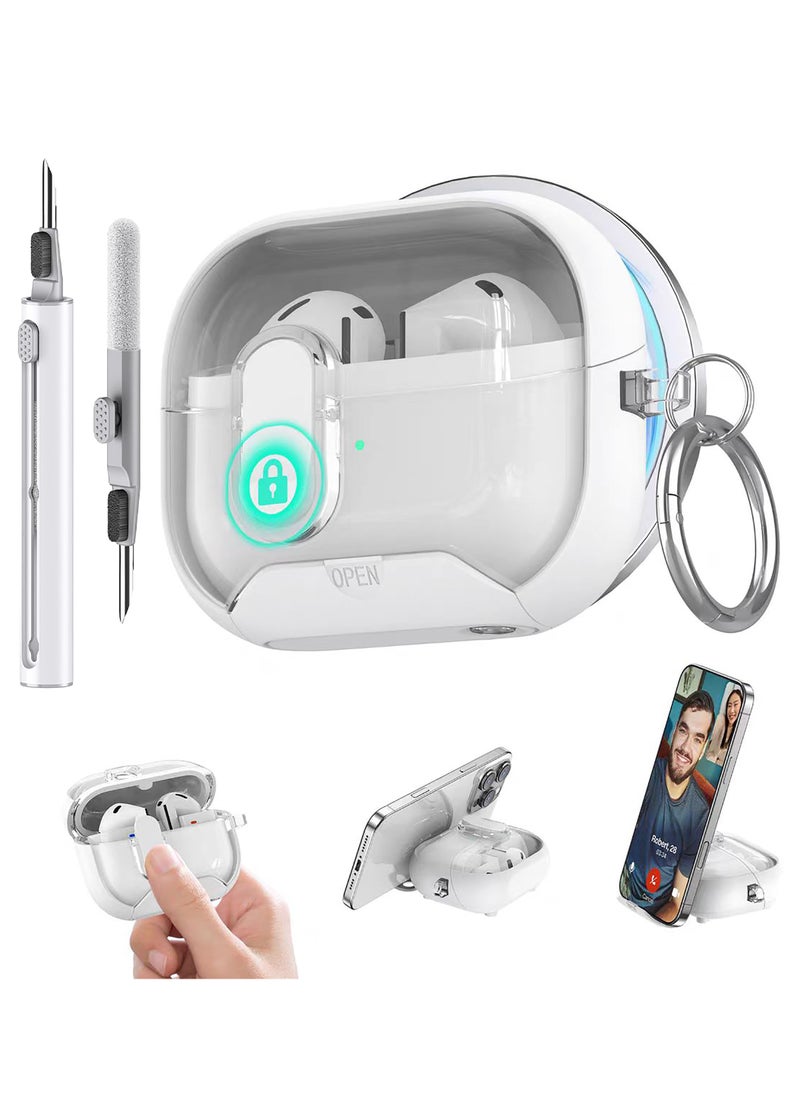 Compatible with AirPods 4nd/4ANC Case with Phone Stand,Full Drop Protection Automatic Snap Switch Design with Cleaner Kit for iPod Pro Charging-White  - Image 1