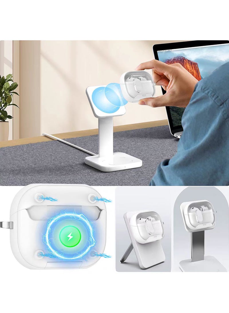 Compatible with AirPods 4nd/4ANC Case with Phone Stand,Full Drop Protection Automatic Snap Switch Design with Cleaner Kit for iPod Pro Charging-White  - Image 3