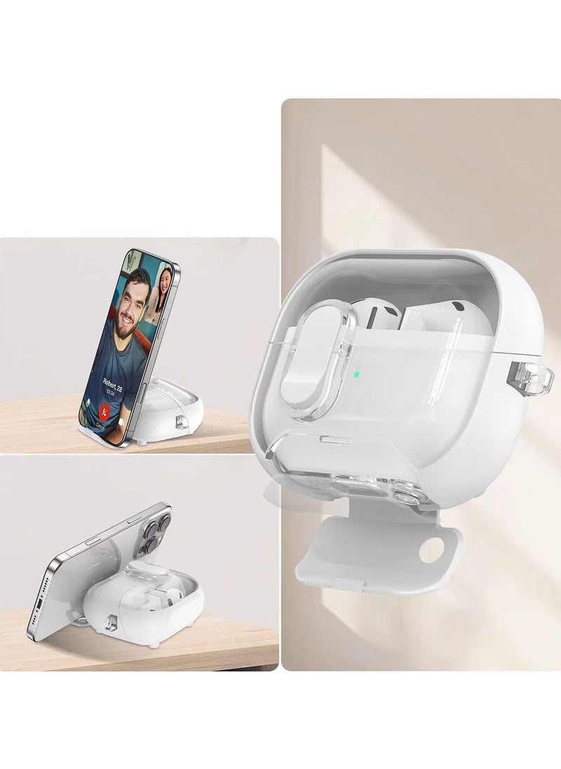 Compatible with AirPods 4nd/4ANC Case with Phone Stand,Full Drop Protection Automatic Snap Switch Design with Cleaner Kit for iPod Pro Charging-White  - Image 2