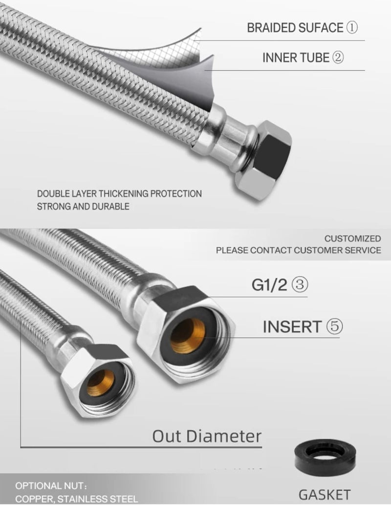 DRIZZLE Heavy Duty Connection Pipe Stainless Steel For Hot & Cold Water Supply - Pack of 2 (18 INCH) - Image 3