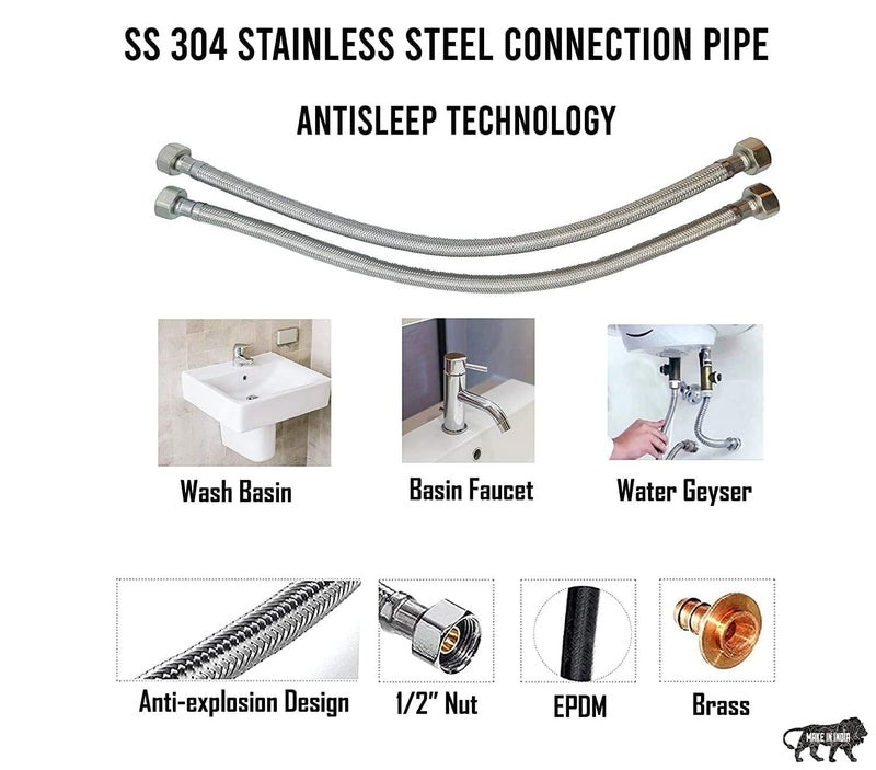 DRIZZLE Heavy Duty Connection Pipe Stainless Steel For Hot & Cold Water Supply - Pack of 2 (18 INCH) - Image 5