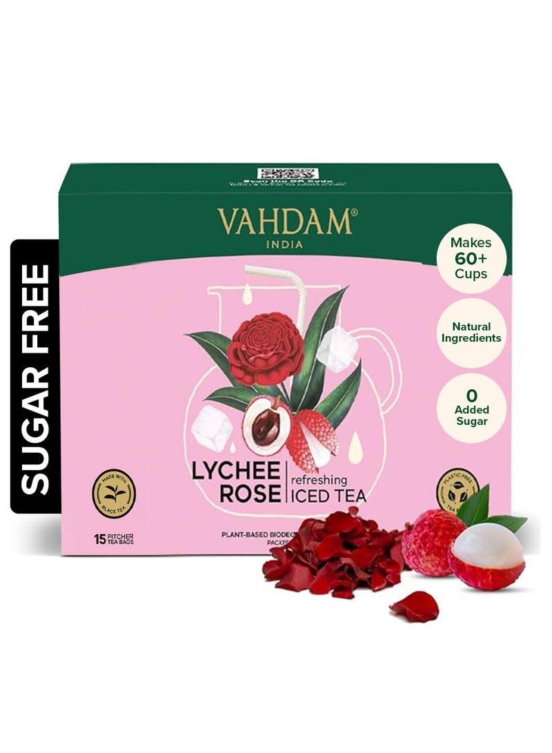 فادام شاي الليتشي بالورد المثلج 15 كيس شاي مثلج بالورد والليتشي النقي والورد الخالي من السكر القابل للتحلل الحيوي مثالي للموكتيلات والكوكتيلات - Image 1