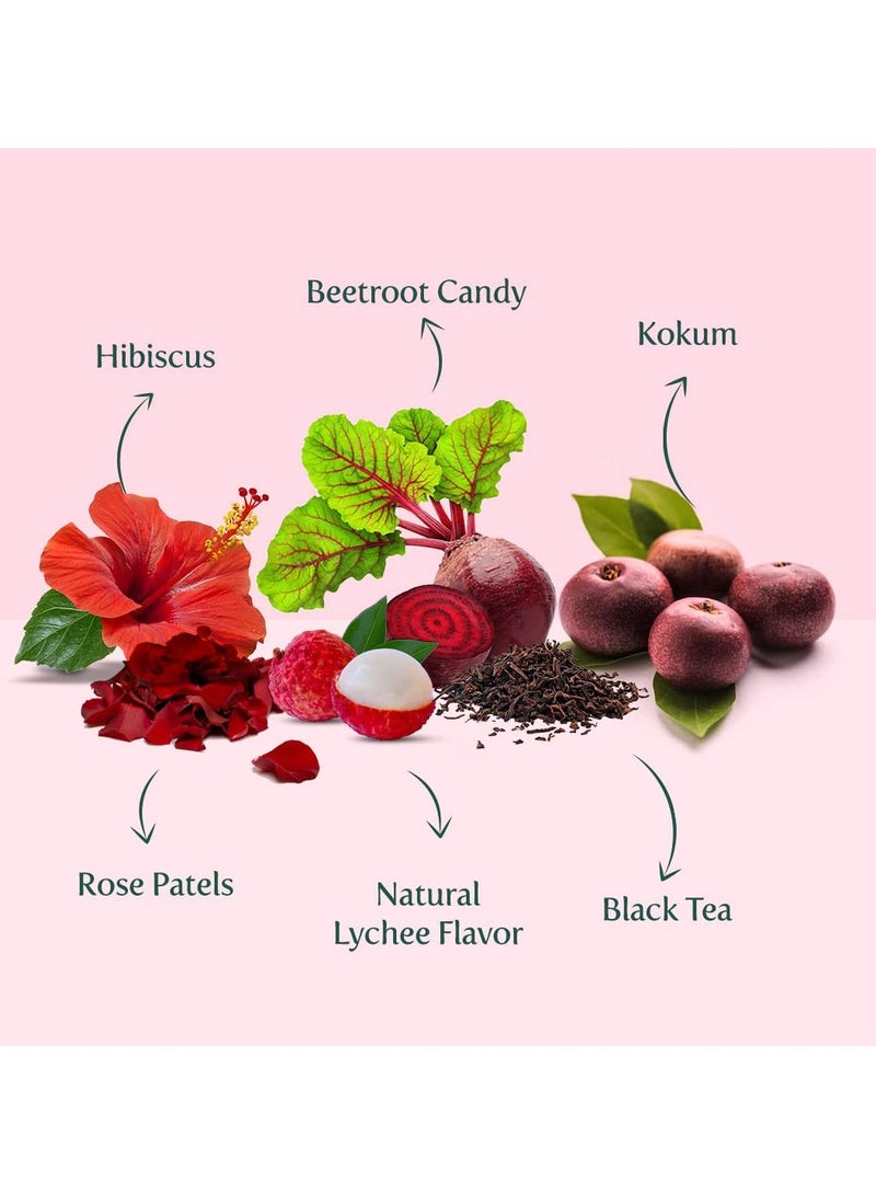 فادام شاي الليتشي بالورد المثلج 15 كيس شاي مثلج بالورد والليتشي النقي والورد الخالي من السكر القابل للتحلل الحيوي مثالي للموكتيلات والكوكتيلات - Image 2