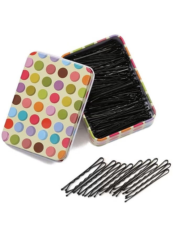 Hair Bobby Pins 200 pcs, Hair Pins with Cute Box, Metal Bobby Pins for Thick Hair, Great for All Hair Types Girls Women Hair Accessories 4.5cm Black - Image 1