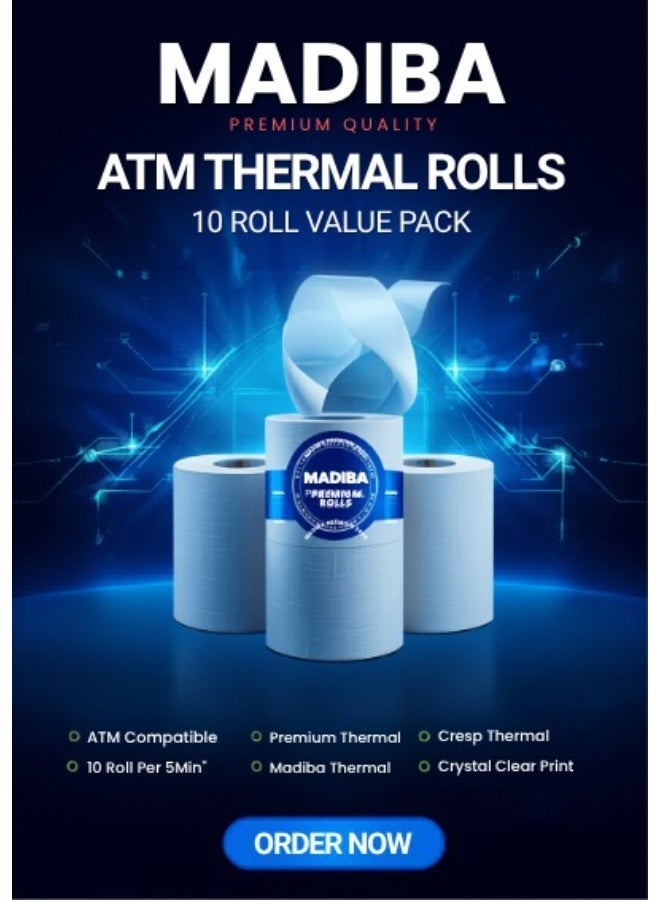 MADIBA ATM ROLL THERMAL PAPER - 10 ROLLS PER SHRINK - Image 2