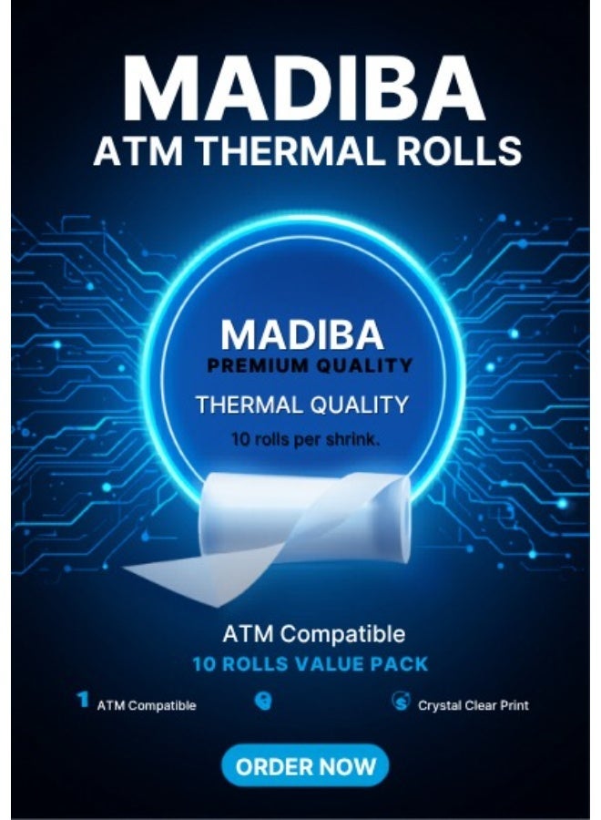 MADIBA ATM ROLL THERMAL PAPER - 10 ROLLS PER SHRINK - Image 5