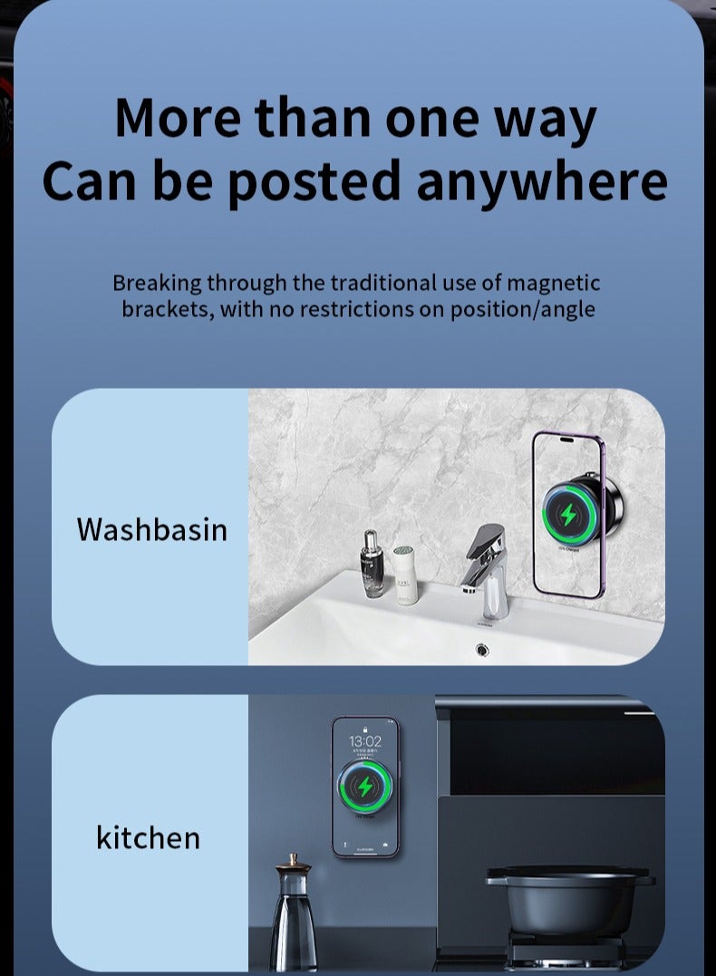 DC-ITECH Car Phone Holder with Magnetic Wireless Vacuum Charger, Compatible with Various iPhone Series, 360°Rotation, Strong Magnets, Air Vent & Dashboard Suction Cup, Applicable to Car Kitchen Mirro Gym Bath Shower All Smooth Surface - Image 3