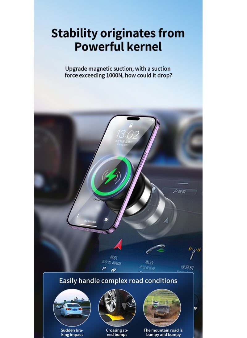 DC-ITECH Car Phone Holder with Magnetic Wireless Vacuum Charger, Compatible with Various iPhone Series, 360°Rotation, Strong Magnets, Air Vent & Dashboard Suction Cup, Applicable to Car Kitchen Mirro Gym Bath Shower All Smooth Surface - Image 4
