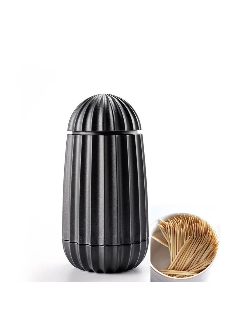 Cactus Shaped Retractable Toothpick Holder, Automatic Toothpick Dispenser & Storage Organizer for Kitchen Decor (Black) - Image 2
