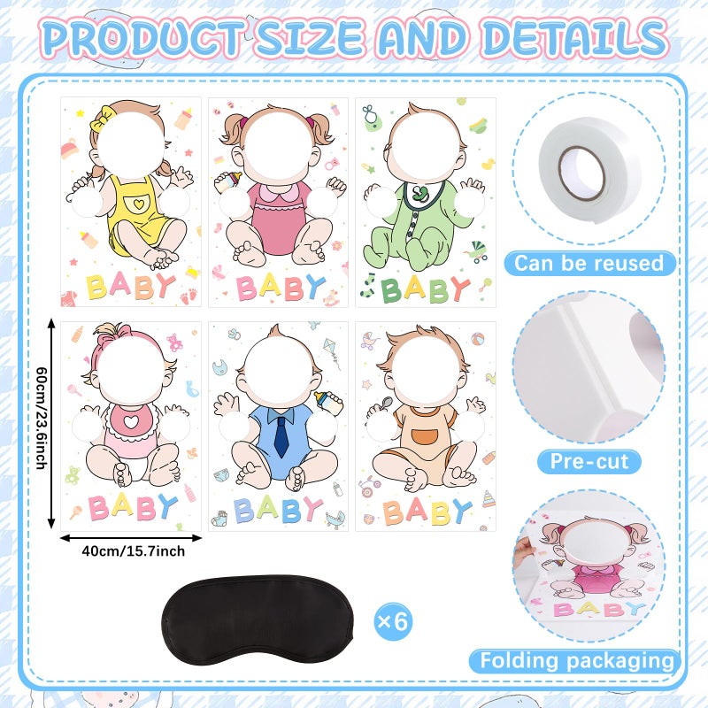 OBUSATT 6 Set Blindfolded Baby Shower Games Kit Feed Me Baby Shower Games Fun Gender Reveal Game Funny Bridal Party Activities Includes 6 Game Boards 6 Blindfolds for Gender Reveal Party Favor Supplies - Image 2