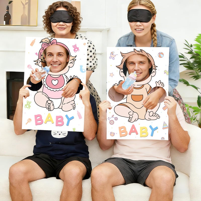 OBUSATT 6 Set Blindfolded Baby Shower Games Kit Feed Me Baby Shower Games Fun Gender Reveal Game Funny Bridal Party Activities Includes 6 Game Boards 6 Blindfolds for Gender Reveal Party Favor Supplies - Image 5