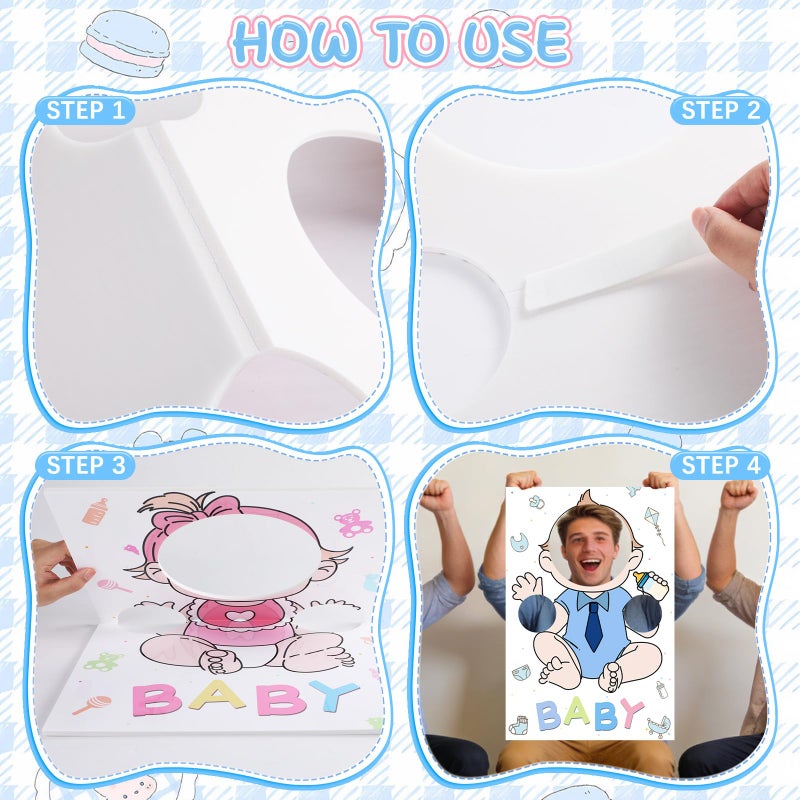 OBUSATT 6 Set Blindfolded Baby Shower Games Kit Feed Me Baby Shower Games Fun Gender Reveal Game Funny Bridal Party Activities Includes 6 Game Boards 6 Blindfolds for Gender Reveal Party Favor Supplies - Image 3
