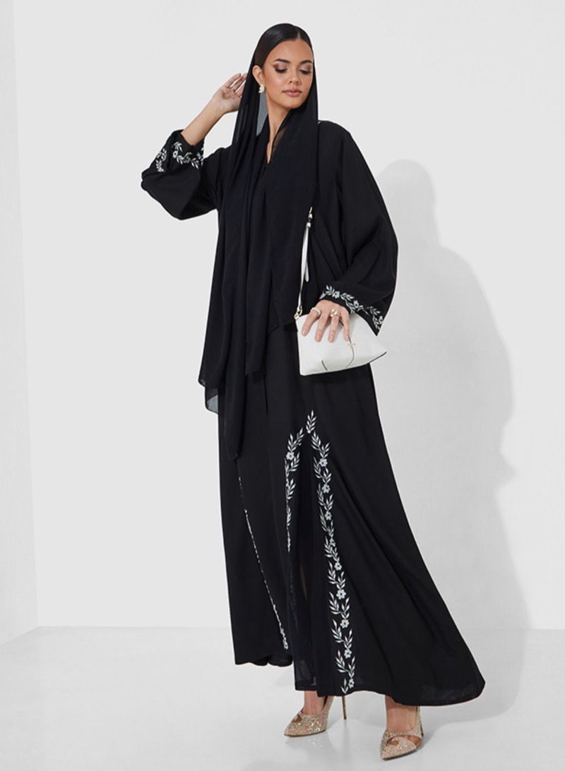 روزيت عباية عباية فرنسية بتصميم دانتيل زهور فضية - Image 1