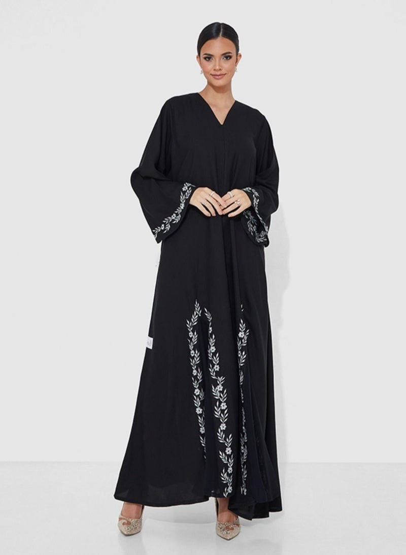 روزيت عباية عباية فرنسية بتصميم دانتيل زهور فضية - Image 4