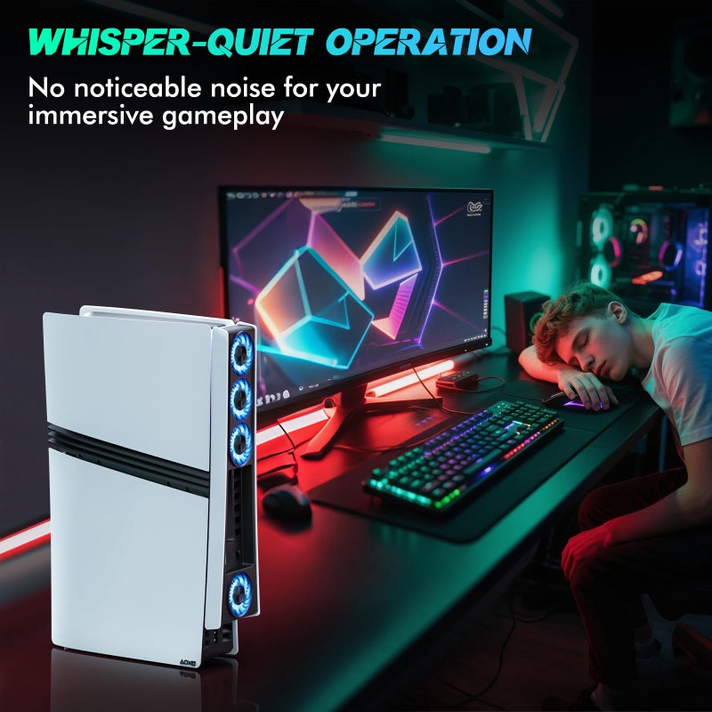 KEPLUG Ps5 Pro 4 Cooling Fans,Ps5 Pro Accessories Fans with USB 3.0,Efficient Quiet Cooler Fan with Adjustable Speed,Cooling Fan for PlayStation5 Pro Temperature-Controlled - Image 3