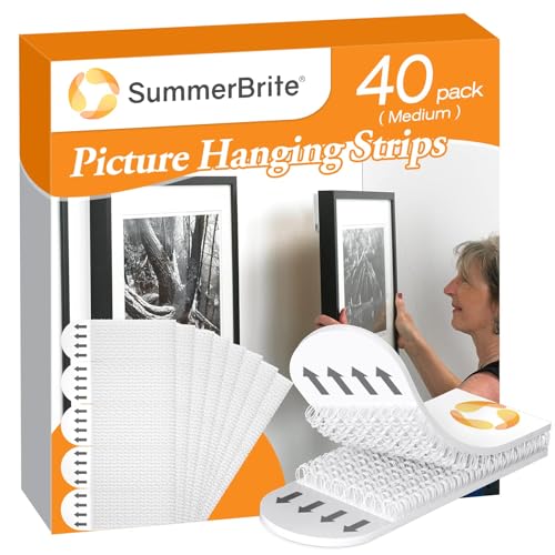 SummerBrite Picture Hanging Strips 40 Strips, Damage Free Removal, Wall Poster Picture Hangers Without Nails, Sticky Hook & Loop Adhesive Strips for Poster/Picture/Home/Office, 20 Pairs/Medium, White - Image 1