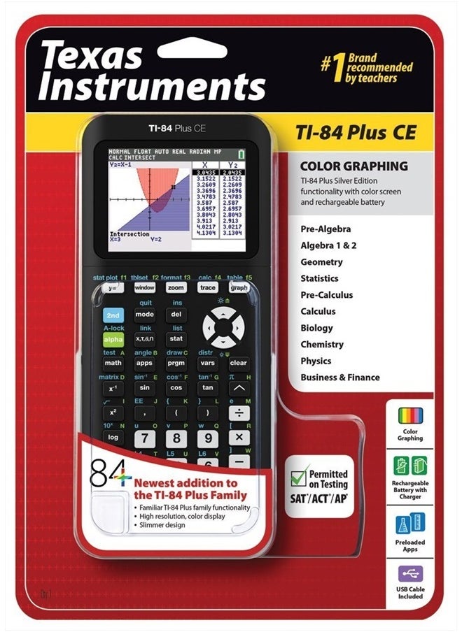 TEXAS INSTRUMENTS TI-84 Plus CE Graphing Calculator, Black  - Image 1