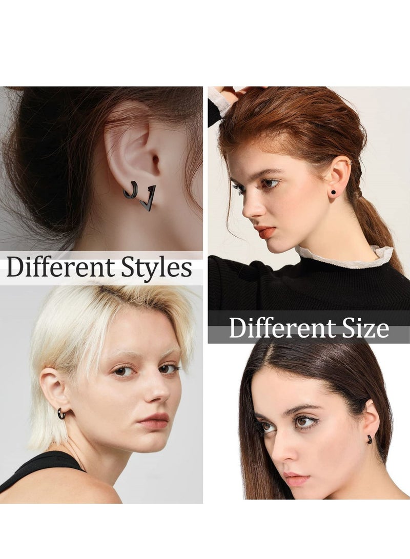 Barakah أقراط للرجال من الفولاذ المقاوم للصدأ الأسود، أقراط للرجال، أقراط دراسات، أقراط غير مثقوبة، مجموعة أقراط كروس للرجال والنساء مع صندوق هدايا (20 قطعة) - Image 4