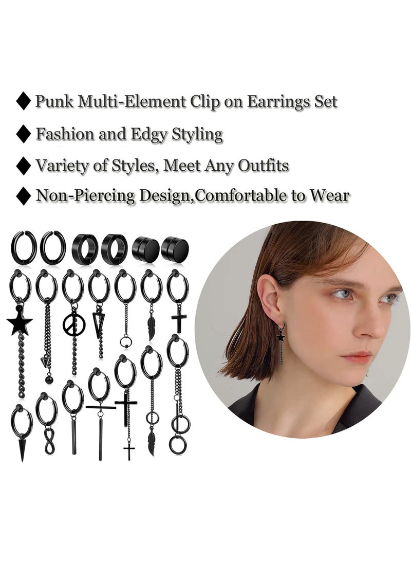 Barakah أقراط للرجال من الفولاذ المقاوم للصدأ الأسود، أقراط للرجال، أقراط دراسات، أقراط غير مثقوبة، مجموعة أقراط كروس للرجال والنساء مع صندوق هدايا (20 قطعة) - Image 1