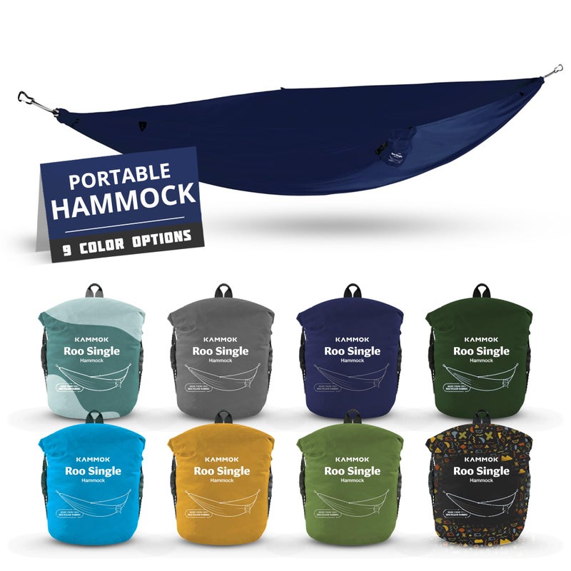 KAMMOK Roo Single Hammock Made from Strong 100 Recycled Water Resistant Ripstop Fabric Comfortable Packable Lightweight Lifetime Adventure Grade Warranty Midnight Blue - Image 2