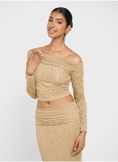 Ginger Off Shoulder Gather Detail Top & Skirt Coord Set  - Image 3