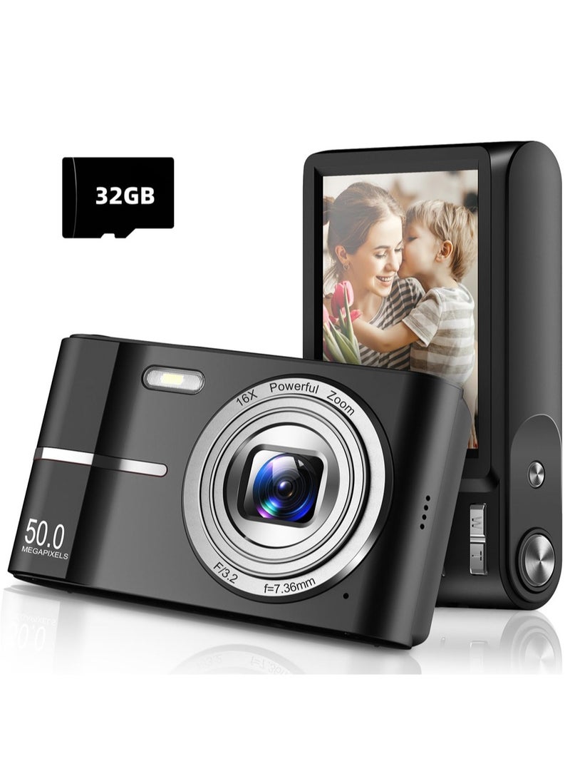 L&E Upgrade Digital Camera, Autofocus 50MP FHD 1080P Camera for Kids with 16x Zoom Anti Shake, Compact Camera for Kid Student Children Teen Girl Boy, Kids Camera with 32GB SD Card - Image 1