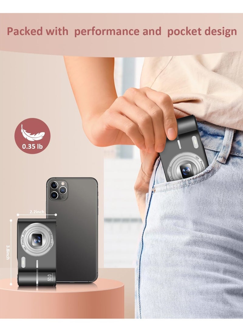 L&E Upgrade Digital Camera, Autofocus 50MP FHD 1080P Camera for Kids with 16x Zoom Anti Shake, Compact Camera for Kid Student Children Teen Girl Boy, Kids Camera with 32GB SD Card - Image 3