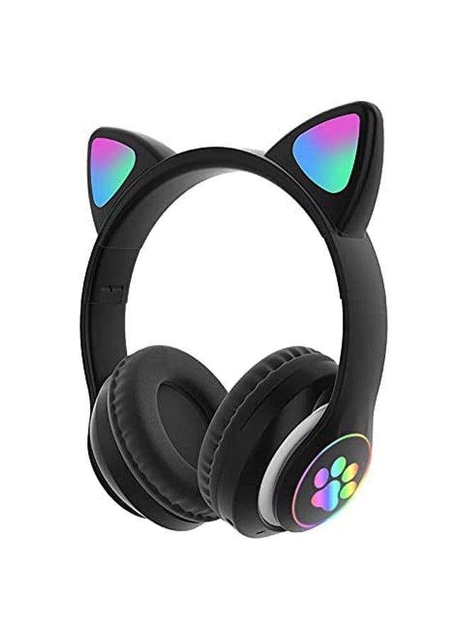 MIQIA Cat Ear Wired/Wireless Bluetooth Headphones with Built-In Microphone for Kids Light Up Bluetooth Foldable Headphones for Fun and Safe Listening Black - Image 1