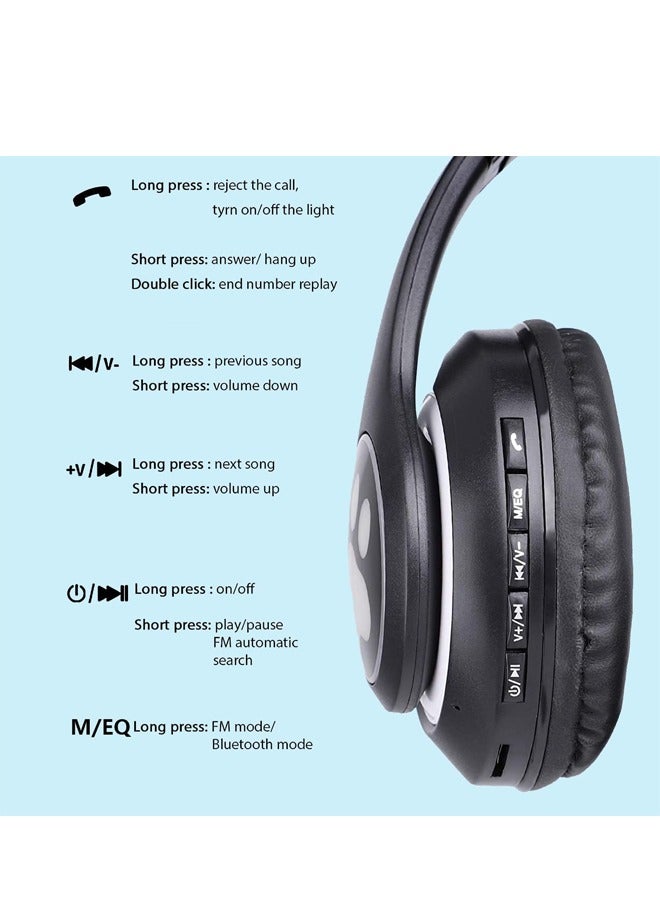 MIQIA Cat Ear Wired/Wireless Bluetooth Headphones with Built-In Microphone for Kids Light Up Bluetooth Foldable Headphones for Fun and Safe Listening Black - Image 4