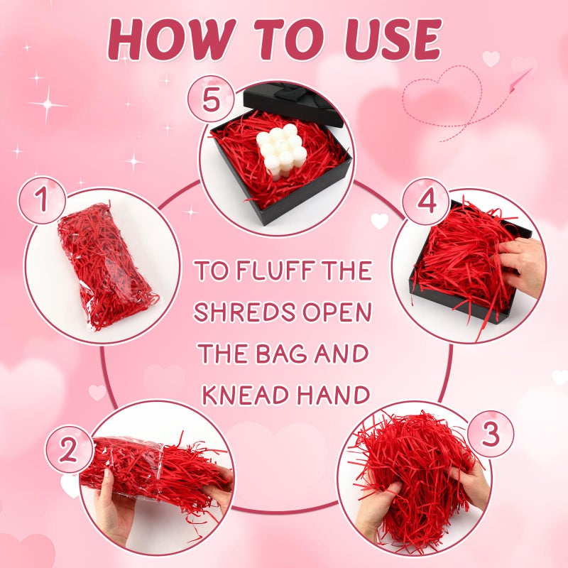 MARFOREVER Valentine's Day Shredded Paper Filler 200g/7oz Pink Red White Valentines Raffia Paper Grass Crinkle Cut Tissue Paper for Gift Wrapping Basket Box Filling Birthdays Wedding Party Supplies - Image 5