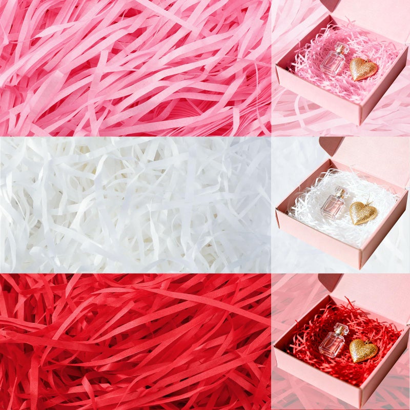 MARFOREVER Valentine's Day Shredded Paper Filler 200g/7oz Pink Red White Valentines Raffia Paper Grass Crinkle Cut Tissue Paper for Gift Wrapping Basket Box Filling Birthdays Wedding Party Supplies - Image 1