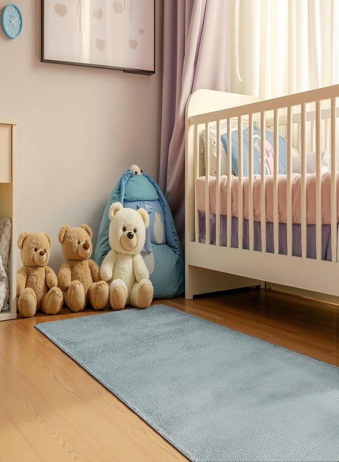 jinchan سجادة جينشان المخملية الصلبة 2x5، سجادة ممر عالية الأداء، قابلة للغسل، ناعمة وعصرية، مصنوعة من الصوف الصناعي، مريحة، مانعة للانزلاق، مناسبة لغرفة النوم، غرفة الغسيل، غرفة المعيشة، غرفة الأطفال، لون أزرق رمادي - Image 3