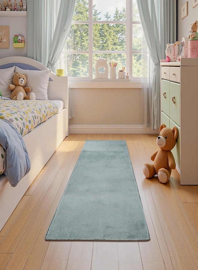 jinchan سجادة جينشان المخملية الصلبة 2x5، سجادة ممر عالية الأداء، قابلة للغسل، ناعمة وعصرية، مصنوعة من الصوف الصناعي، مريحة، مانعة للانزلاق، مناسبة لغرفة النوم، غرفة الغسيل، غرفة المعيشة، غرفة الأطفال، لون أزرق رمادي - Image 1