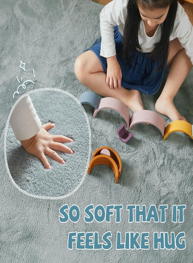 jinchan سجادة جينشان المخملية الصلبة 2x5، سجادة ممر عالية الأداء، قابلة للغسل، ناعمة وعصرية، مصنوعة من الصوف الصناعي، مريحة، مانعة للانزلاق، مناسبة لغرفة النوم، غرفة الغسيل، غرفة المعيشة، غرفة الأطفال، لون أزرق رمادي - Image 4