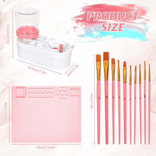 PXFAYSFQ Painting Station Paint Brush Cleaner PreAssembled and Silicone Painting Mat 20X16 Silicone Art Mat with 10 Paint Brushes for Artist Kids Adults Birthday Gifts Pink - Image 3
