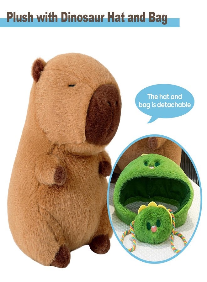 Ditucu Capybara Plush with Dinosaur Hat & Mini Bag 9.8 inch Cute Dino Capibara Stuffed Animal Soft Plushies Toys Gifts for Kids Adults Brown - Image 3