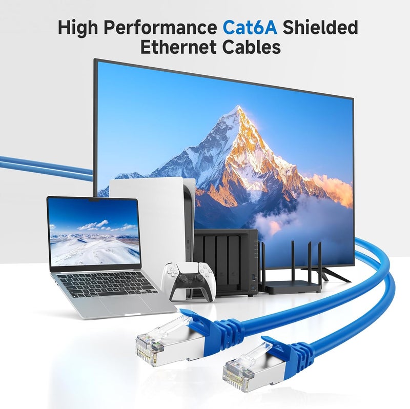 CableMatters 10Gbps Snagless Long Shielded Cat 6A Ethernet Cable - 200ft, Cat 6A Cable, Cat6A Cord, Ethernet Cord, Blue - Image 2
