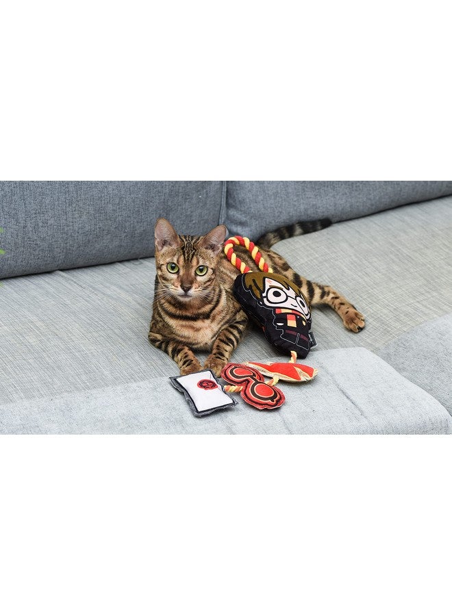 هاري بوتر لعبة قطط هاري بوتر، تُعلّق على الباب مع عشبة النعناع البري | لعبة قطط تُعلّق على الباب مع لعبة هاري بوتر، صاعقة، نظارات، ودعوة هوجورتس المحشوة مع مكونات عشبة النعناع البري على حبل - Image 4