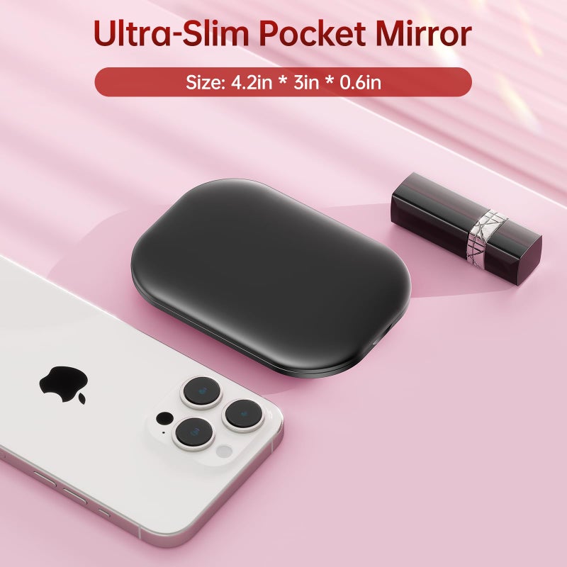 Benbilry Lighted Compact Travel Mirror with 3 Color Lights, 1X/3X Magnifying Ultra Slim Rechargeable Pocket Mirror for Purse, 2-Sided, Handheld, Folding, Portable, Black - Image 3