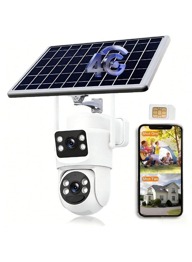 SYXUMLKLS 4G Solar Camera (with Data SIM Card), 4K HD Outdoor Security Camera, Solar Panel Dual-Lens CCTV Security System, Built-in Battery - Image 1