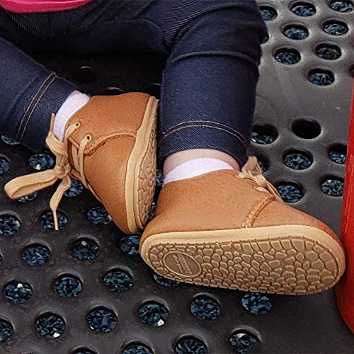 HsdsBebe Baby Boys Girls Oxford Shoes PU Leather Soft Rubber Sole Sneakers Anti-Slip Toddler Ankle Boots Infant Walking Shoes Moccasins(M1976 Brown,1) - Image 2
