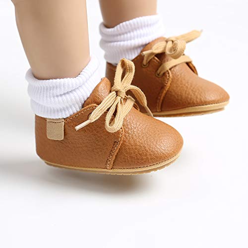 HsdsBebe Baby Boys Girls Oxford Shoes PU Leather Soft Rubber Sole Sneakers Anti-Slip Toddler Ankle Boots Infant Walking Shoes Moccasins(M1976 Brown,1) - Image 5