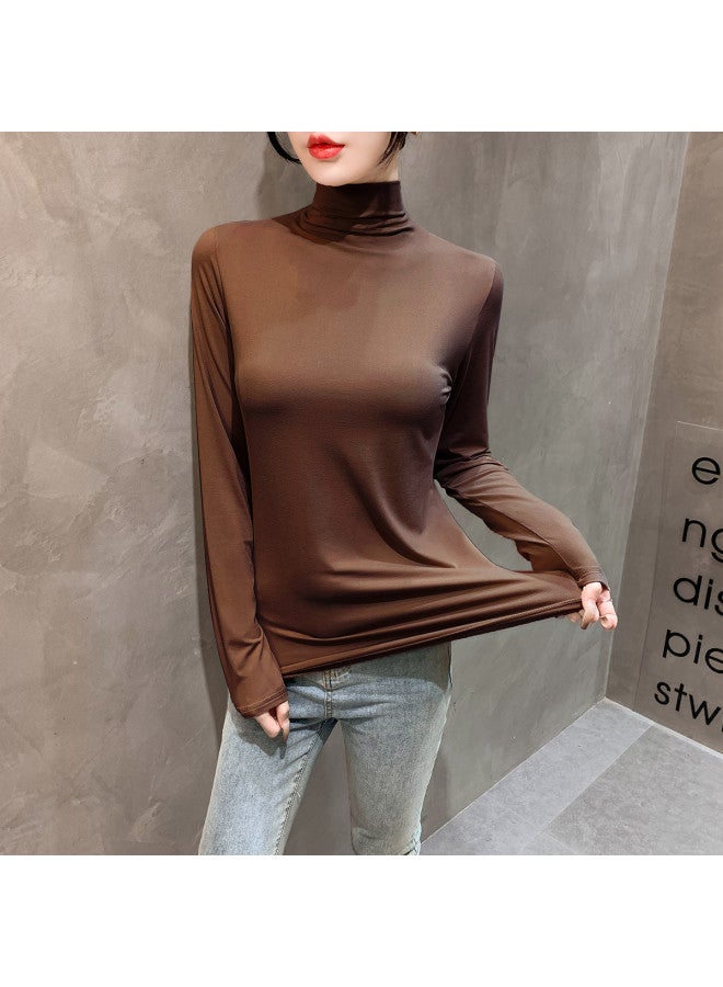 Modal Women'S Base Layer Shirt, Semi-Turtle Neck Stretchy Skin-Friendly Top, Fashion Solid Color Women'S Single Shirt - Image 4