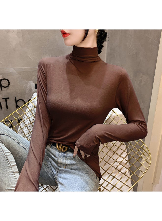 Modal Women'S Base Layer Shirt, Semi-Turtle Neck Stretchy Skin-Friendly Top, Fashion Solid Color Women'S Single Shirt - Image 2