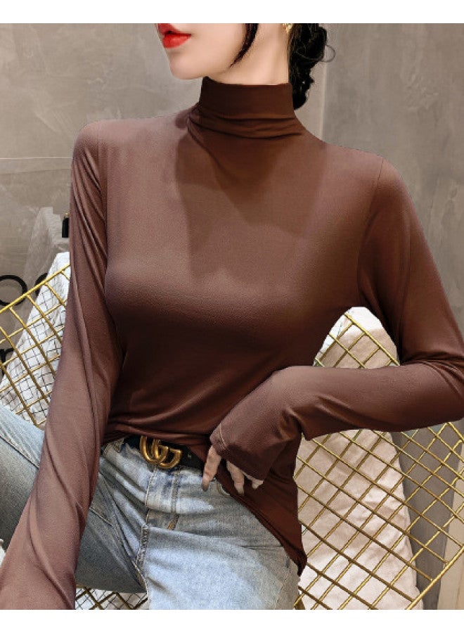 Modal Women'S Base Layer Shirt, Semi-Turtle Neck Stretchy Skin-Friendly Top, Fashion Solid Color Women'S Single Shirt - Image 1